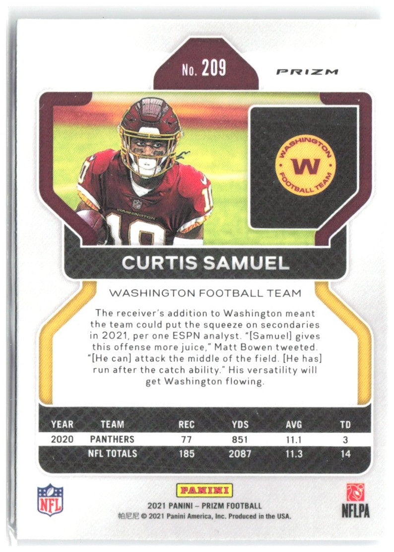 Curtis Samuel Panini Prizm - Silver 209 2021 Washington Football Team