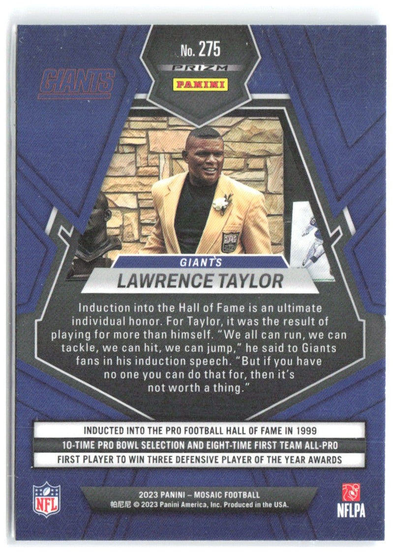 Lawrence Taylor Panini Mosaic - Reactive Blue Mosaic 275 2023 New York Giants