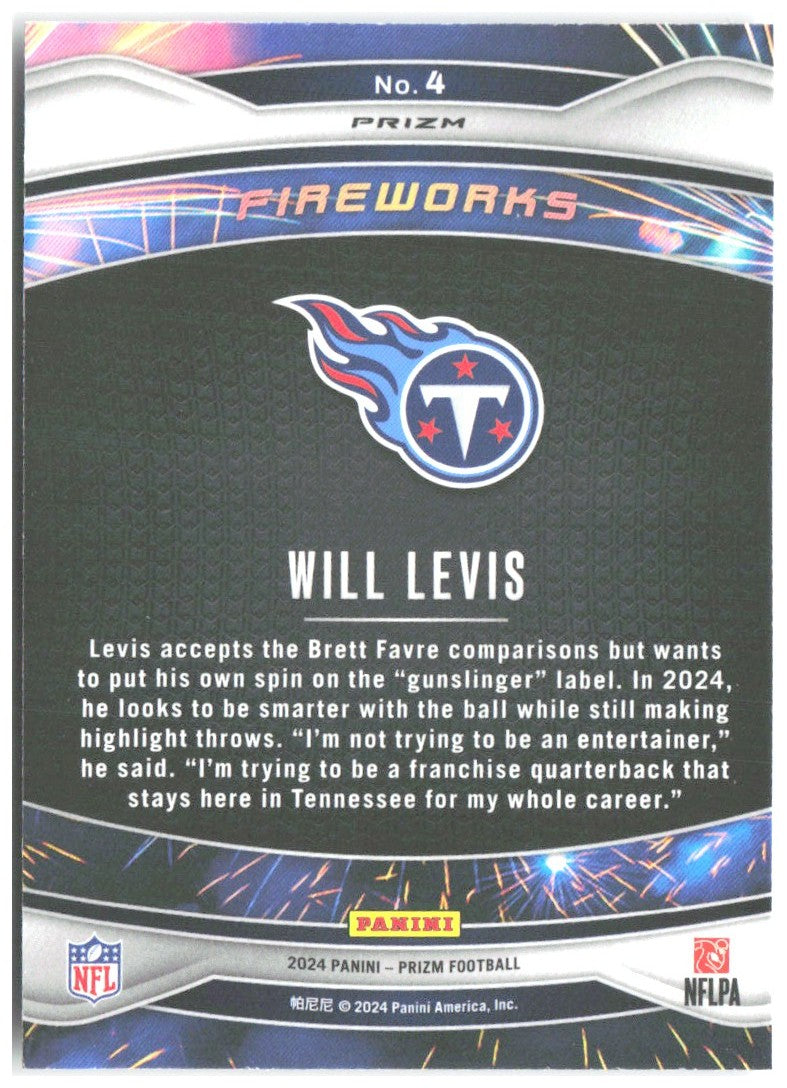 Will Levis Panini Prizm - Fireworks Green Ice Prizm 4 2024 Tennessee Titans