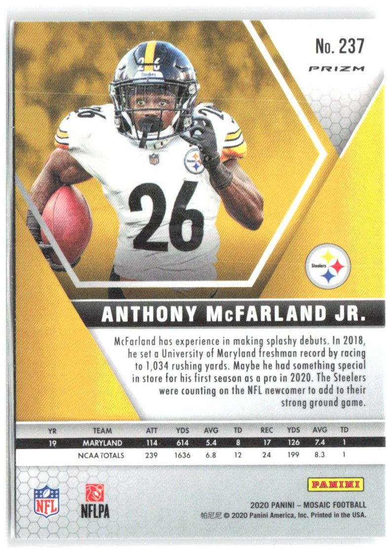Anthony McFarland Jr. Panini Mosaic - Prizm Silver 237 2020 Pittsburgh Steelers