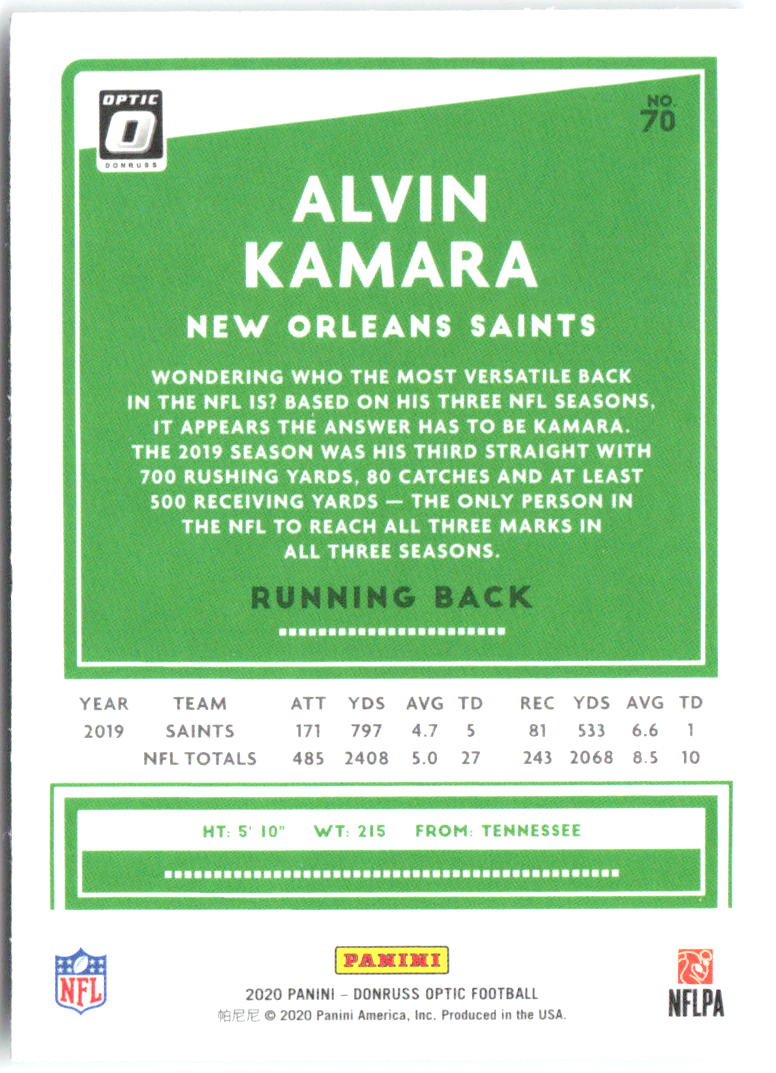Alvin Kamara Donruss Optic 70 2020 New Orleans Saints