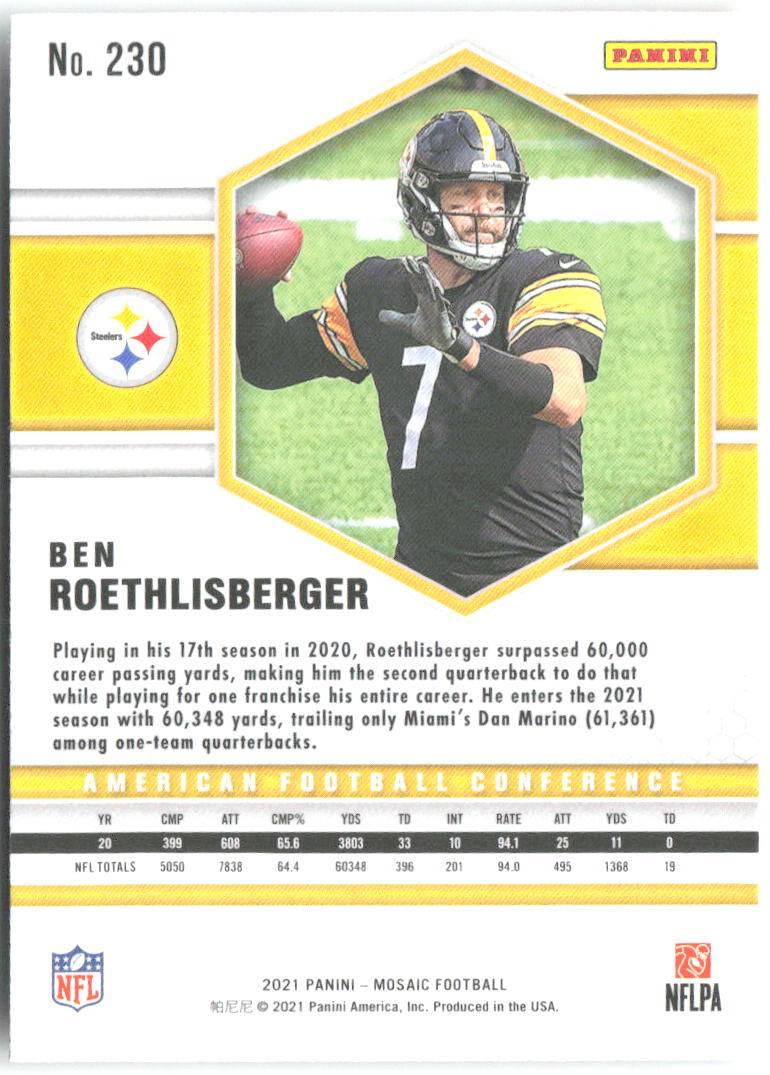Ben Roethlisberger Panini Mosaic 230 2021 Pittsburgh Steelers