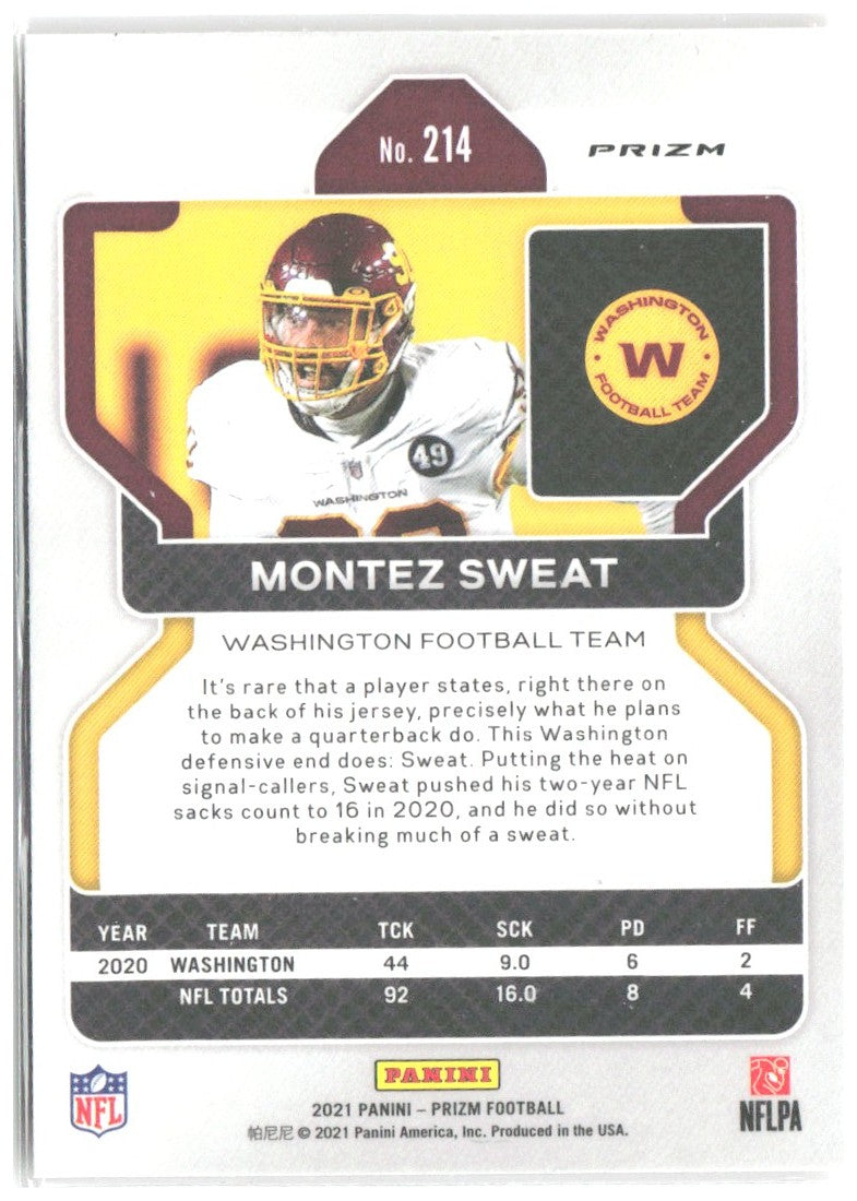 Montez Sweat Panini Prizm - Disco 214 2021 Washington Football Team