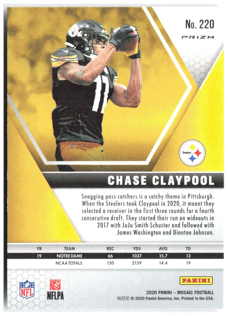 Chase Claypool Panini Mosaic - Prizm Reactive Gold 220 2020 Pittsburgh Steelers