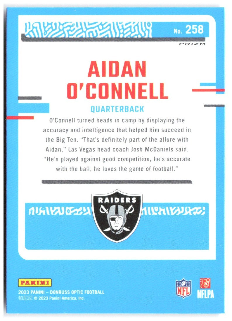 Aidan O'Connell Donruss Optic - Purple Shock 258 2023 Las Vegas Raiders