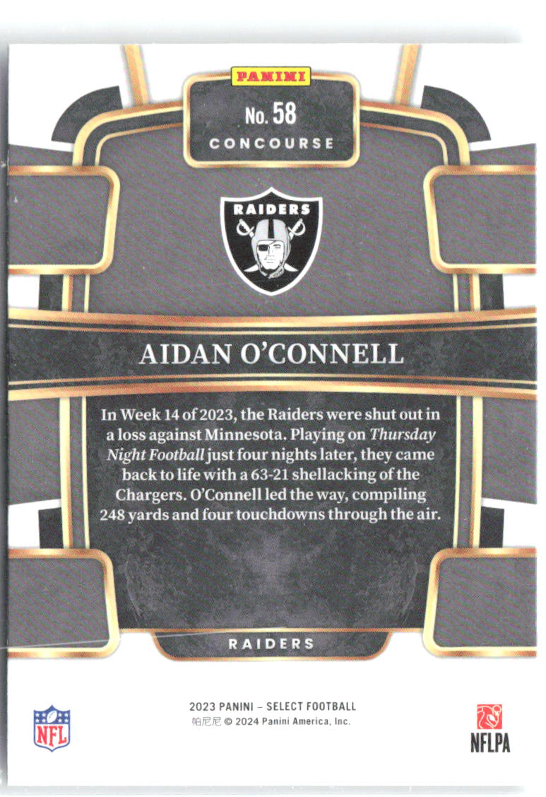 Aidan O'Connell Panini Select 58 2023 Las Vegas Raiders RC