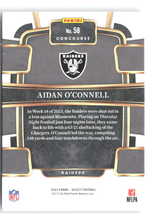 Aidan O'Connell Panini Select 58 2023 Las Vegas Raiders RC