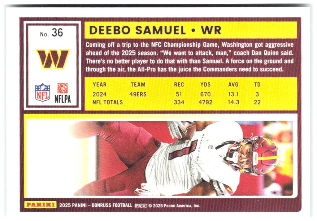Deebo Samuel Donruss - Press Proofs Green 36 2025 Washington Commanders