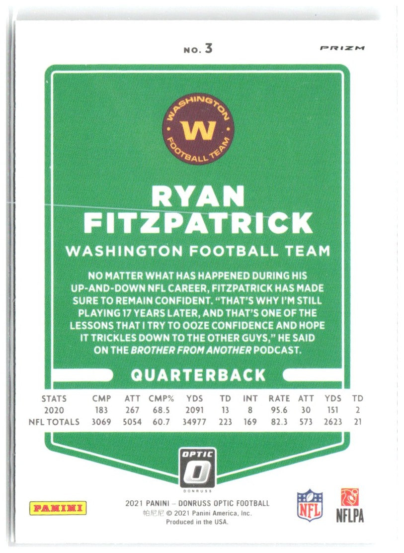 Ryan Fitzpatrick Donruss Optic - Holo 3 2021 Washington Football Team
