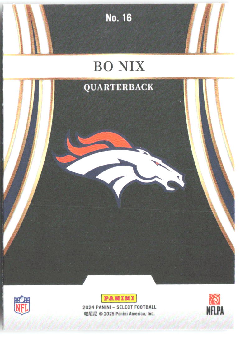 Bo Nix Panini Select - Turbocharged 16 2024 Denver Broncos