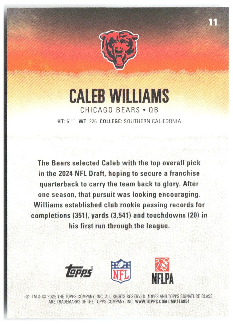 Caleb Williams Topps Signature Class 11 2025 Chicago Bears