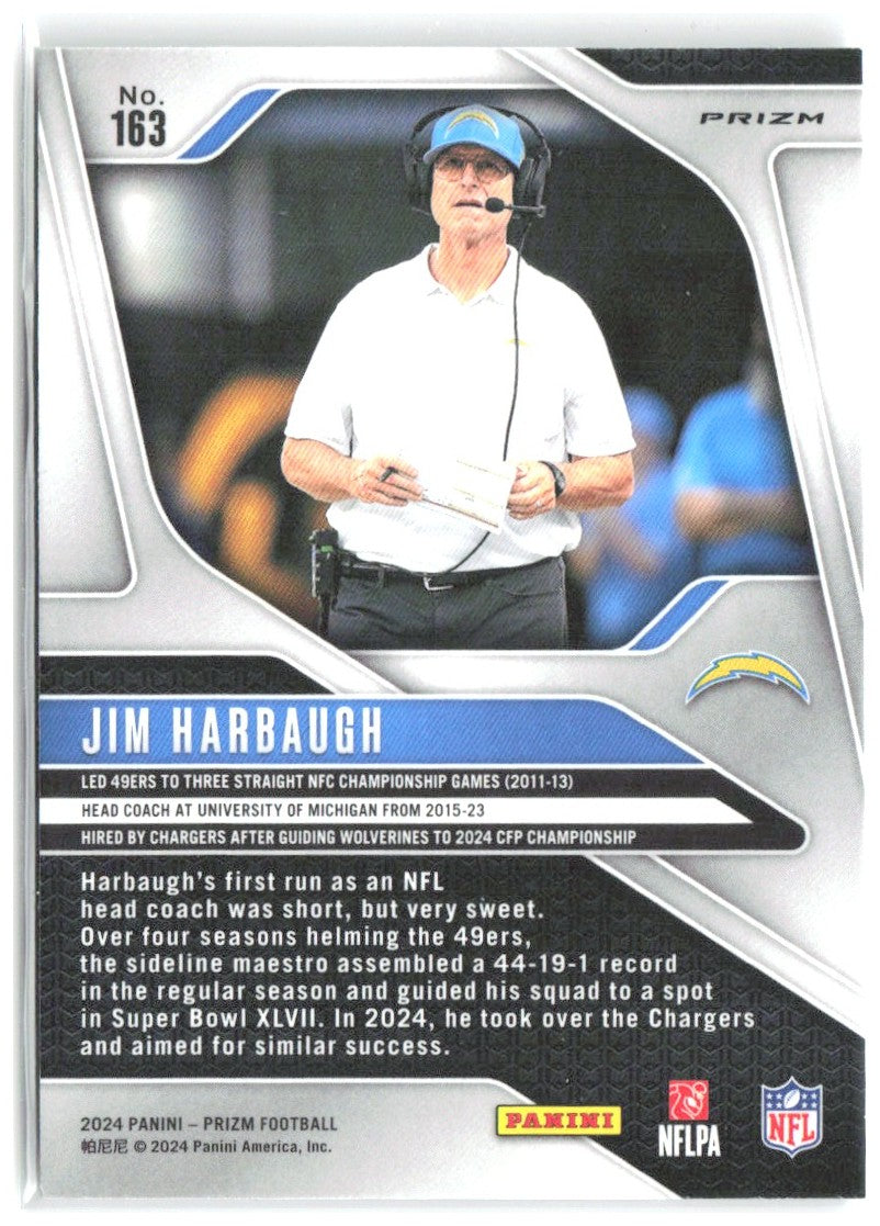 Jim Harbaugh Panini Prizm - Silver 163 2024 Los Angeles Chargers