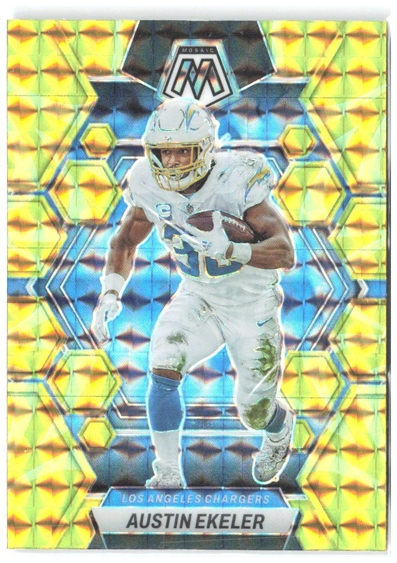 Austin Ekeler Panini Mosaic Reactive Yellow Mosaic 128 2023 Los Angeles Chargers