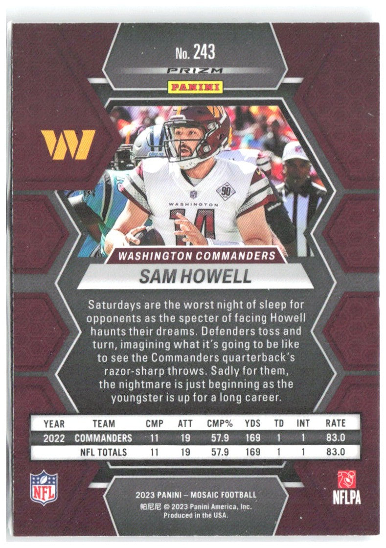 Sam Howell Panini Mosaic - Mosaic 243 2023 Washington Commanders