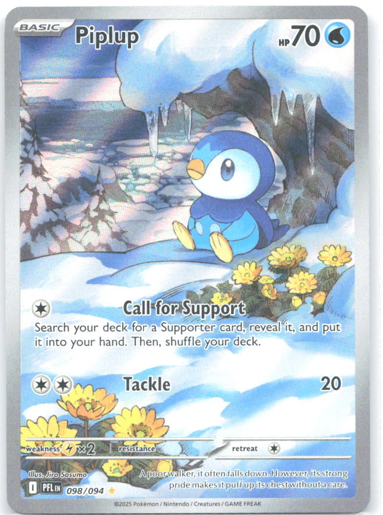 Piplup Holo Illustration Rare ME02: Phantasmal Flames 098/094 NM Jiro Sasumo