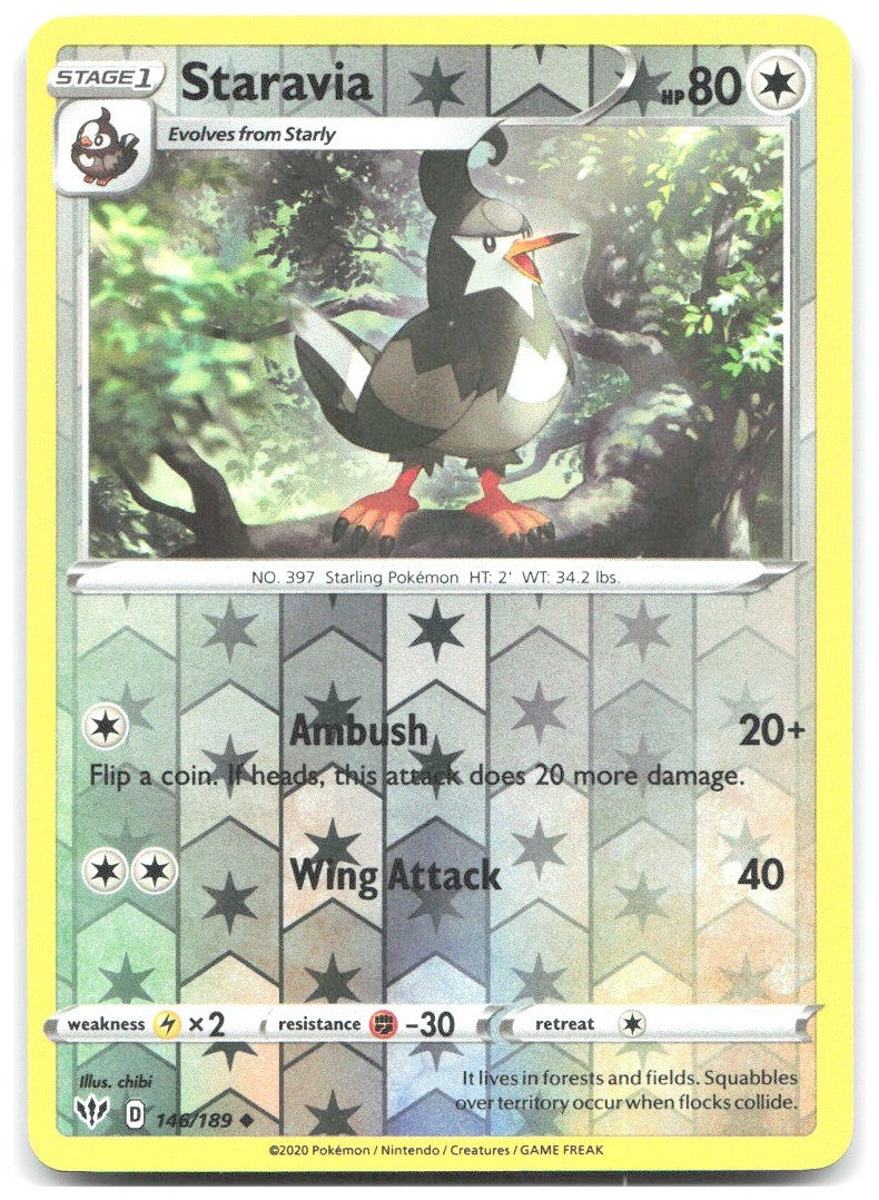 Staravia Reverse Holo Uncommon SWSH03 Darkness Ablaze 146/189 NM chibi