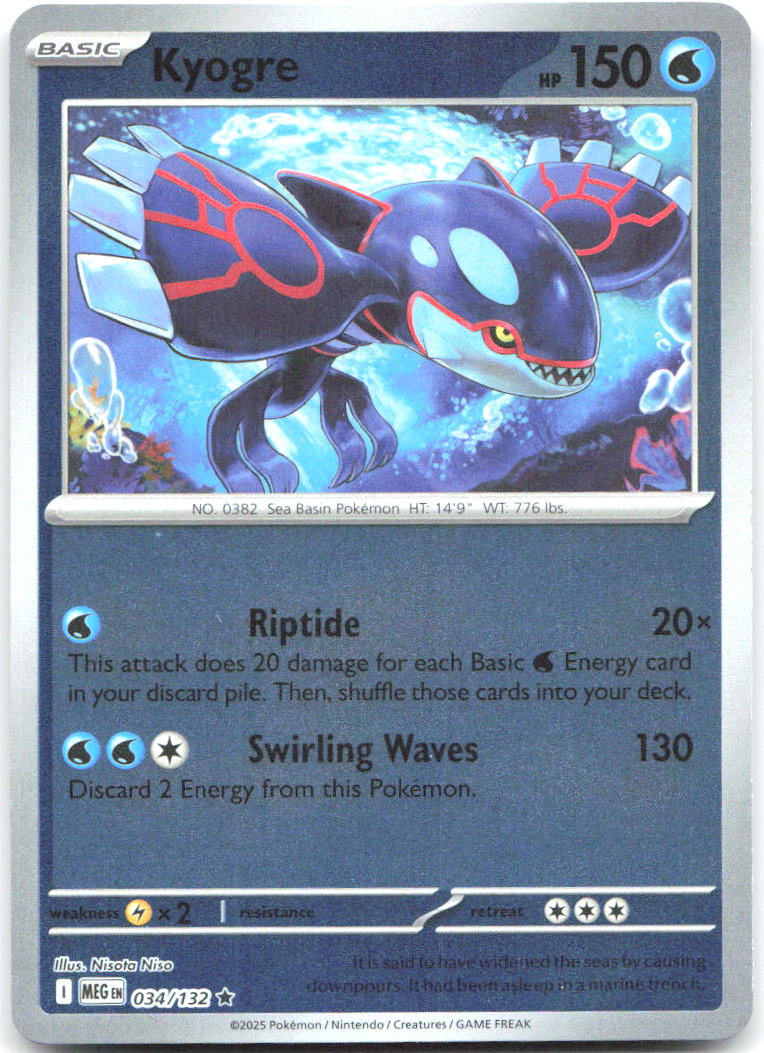 Kyogre Reverse Holo Rare ME01: Mega Evolution 034/132 NM Nisota Niso