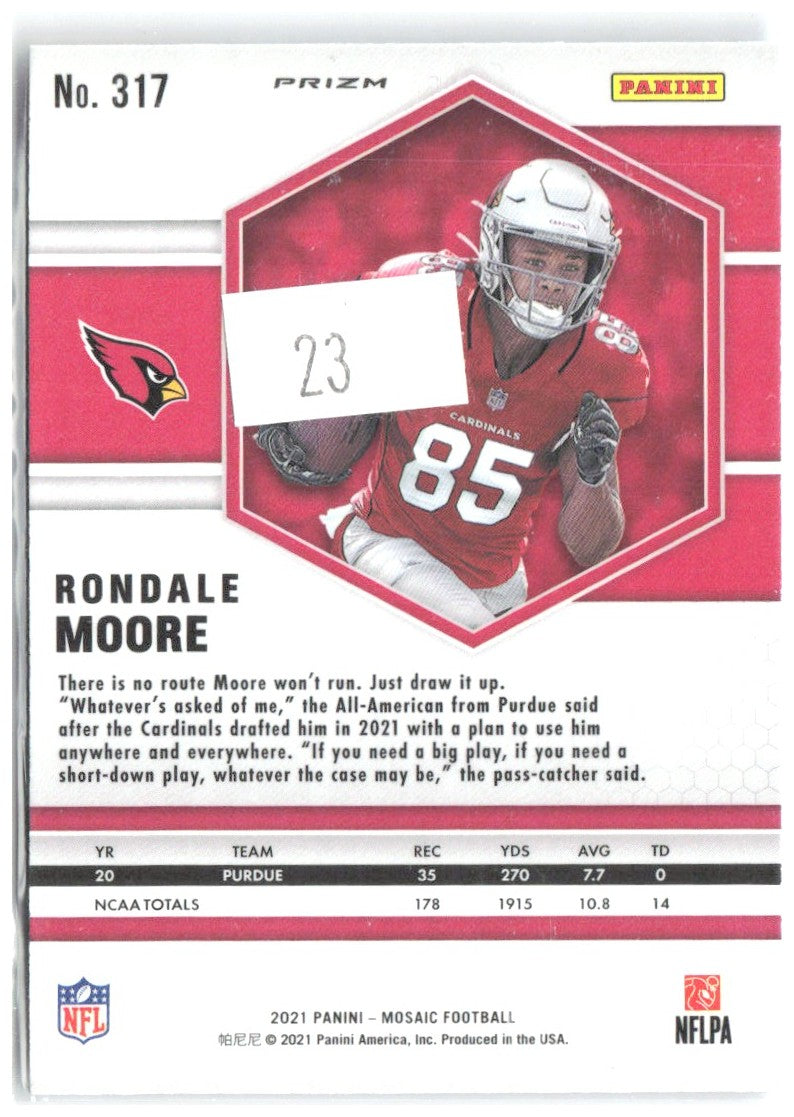 Rondale Moore Panini Mosaic - Prizm Reactive Blue 317 2021 Arizona Cardinals