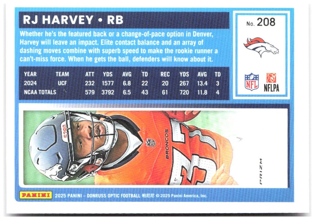 RJ Harvey Donruss Optic - Pink 208 2025 Denver Broncos
