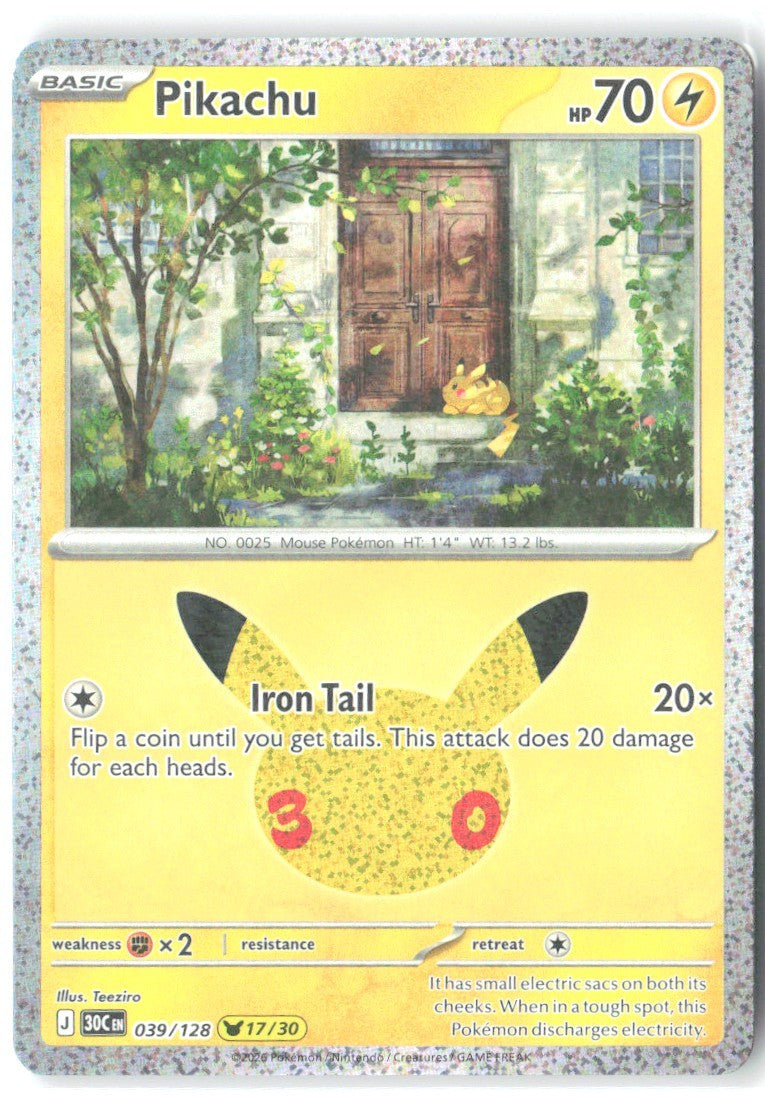 Pikachu Pikachu Rare ME 30th Celebration 039/128 NM Teeziro