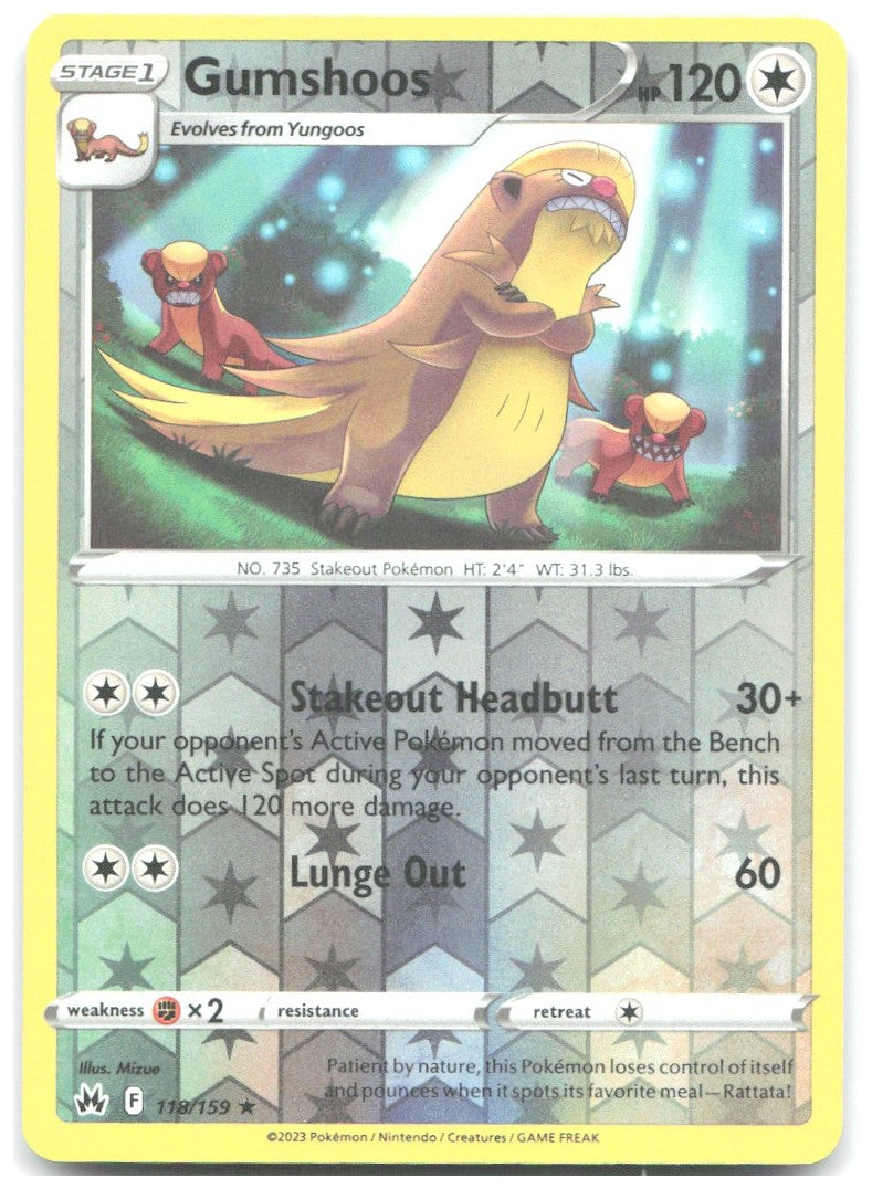 Gumshoos Reverse Holo Rare SWSH Crown Zenith 118/159 NM Mizue