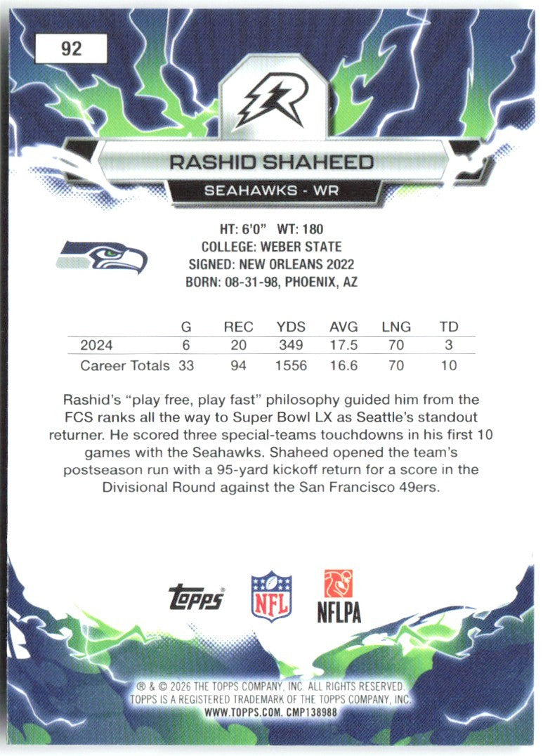 Rashid Shaheed Topps Resurgence - Prism Refractor 92 2025 Seattle Seahawks