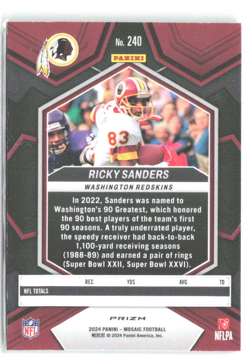Ricky Sanders Panini Mosaic - Mosaic Green 240 2024 Washington Redskins