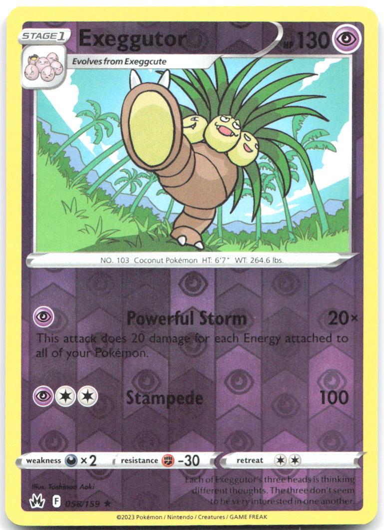 Exeggutor Reverse Holo Rare SWSH Crown Zenith 058/159 NM Toshinao Aoki