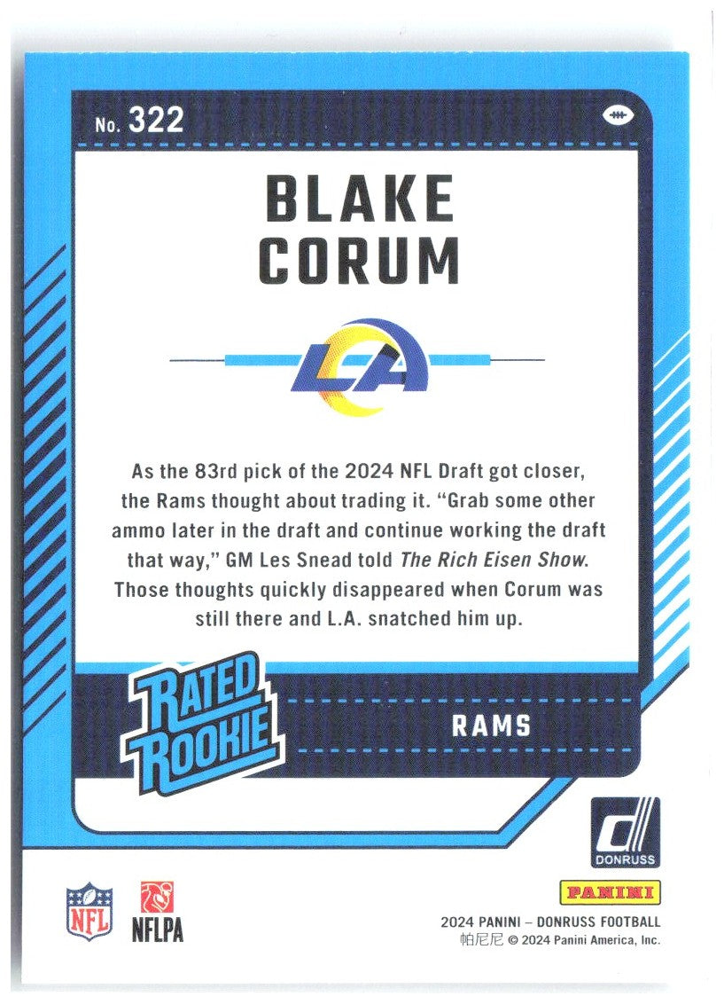 Blake Corum Donruss 322 2024 Los Angeles Rams RC