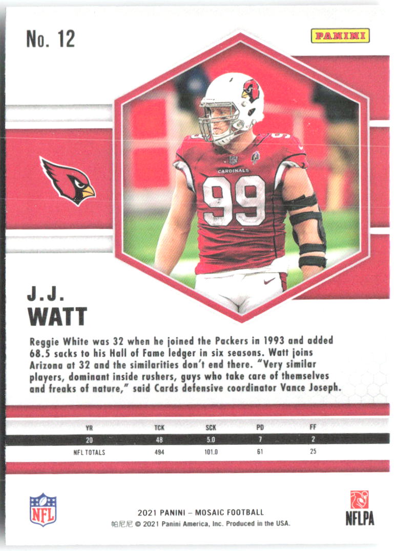 J.J. Watt Panini Mosaic 12 2021 Arizona Cardinals