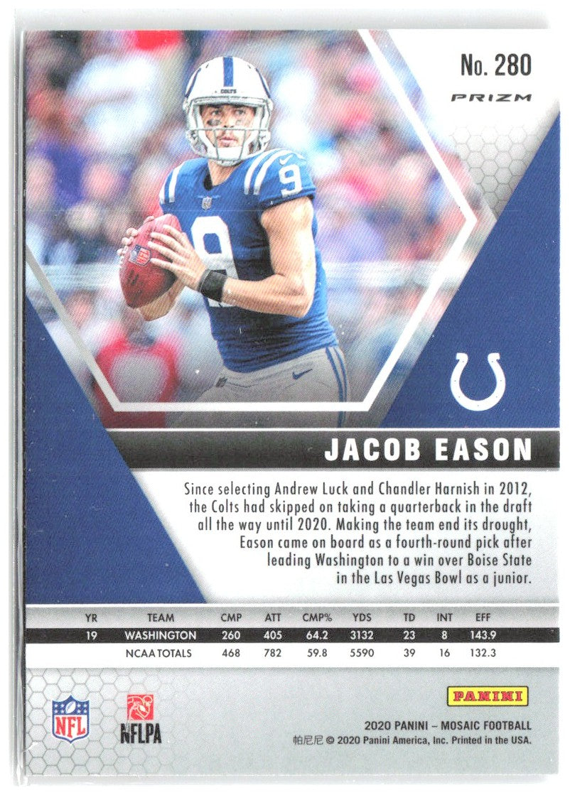 Jacob Eason Panini Mosaic - Prizm Reactive Blue 280 2020 Indianapolis Colts