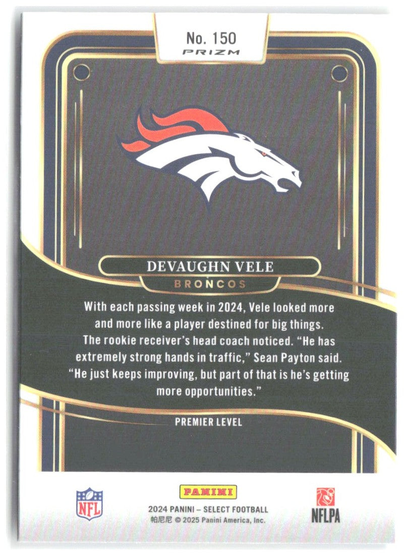 Devaughn Vele Panini Select - Red & Yellow Prizm Shock 150 2024 Denver Broncos
