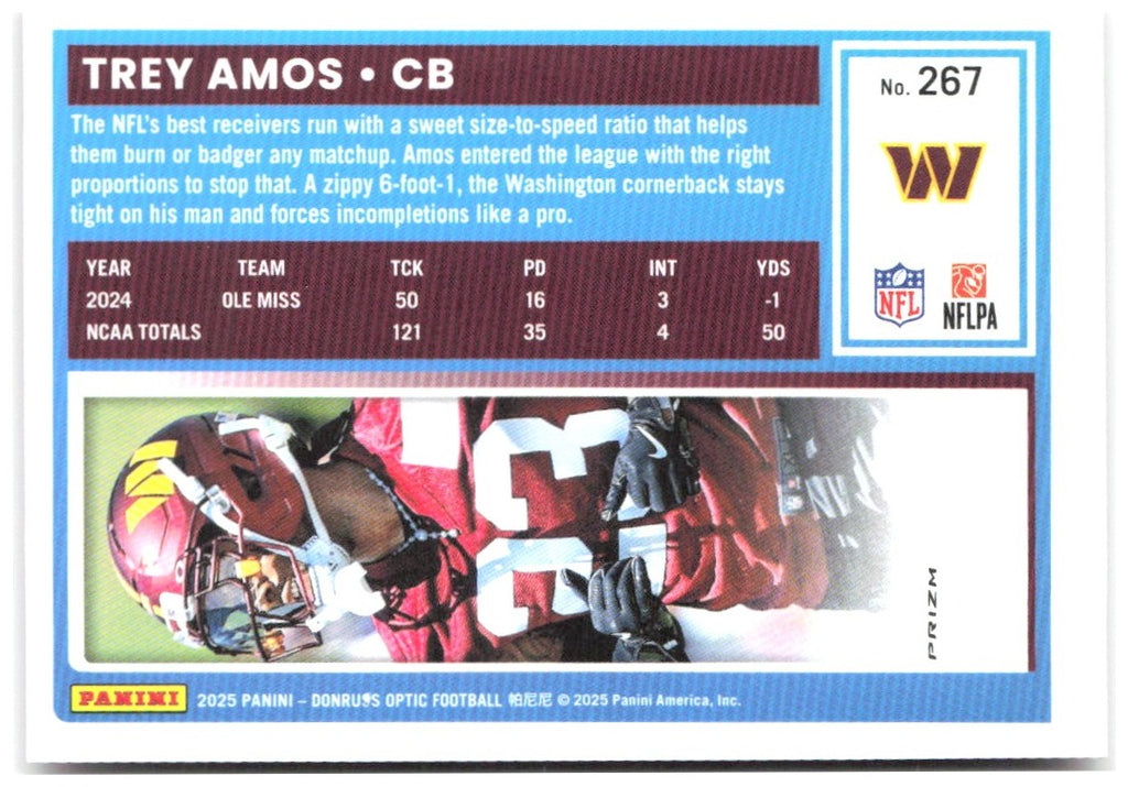 Trey Amos Donruss Optic - Pink 267 2025 Washington Commanders