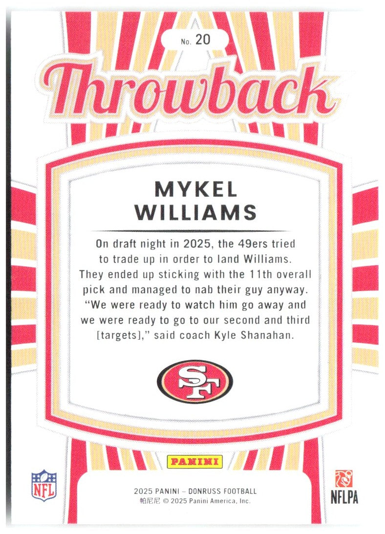 Mykel Williams Donruss - Rated Rookies Throwback 20 2025 San Francisco 49ers