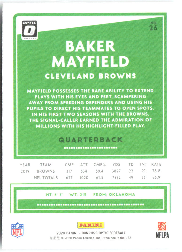 Baker Mayfield Donruss Optic 26 2020 Cleveland Browns