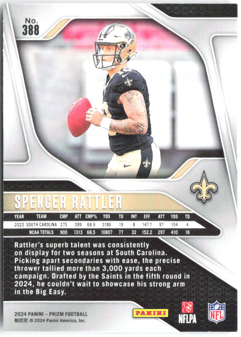 Spencer Rattler Panini Prizm 388 2024 New Orleans Saints RC