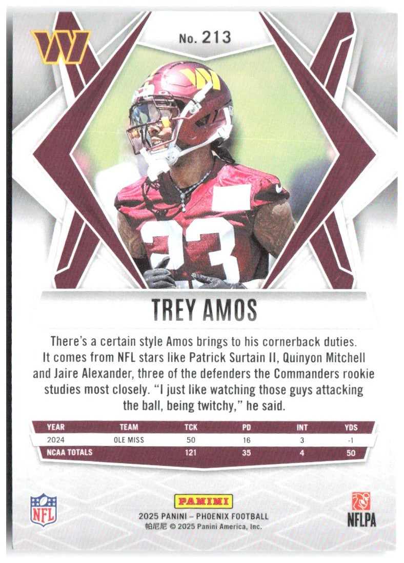 Trey Amos Panini Phoenix - Silver Hyper Prizm 213 2025 Washington Commanders