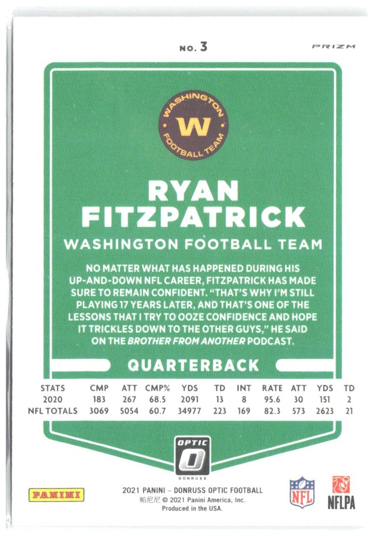 Ryan Fitzpatrick Donruss Optic - Holo 3 2021 Washington Football Team