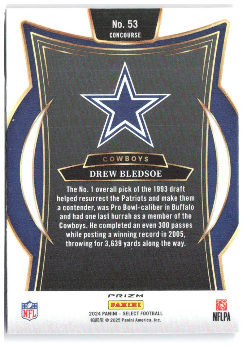 Drew Bledsoe Panini Select - Red & Blue Prizm Shock 53 2024 Dallas Cowboys
