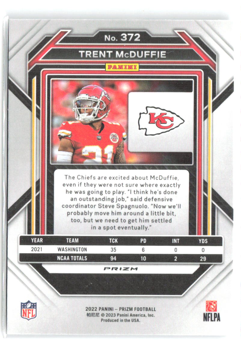 Trent McDuffie Panini Prizm - Silver 372 2022 Kansas City Chiefs