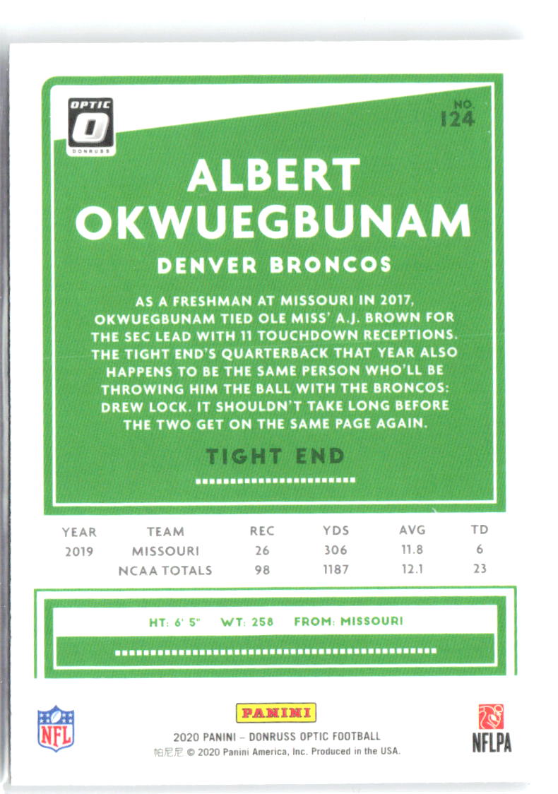 Albert Okwuegbunam Donruss Optic 124 2020 Denver Broncos RC