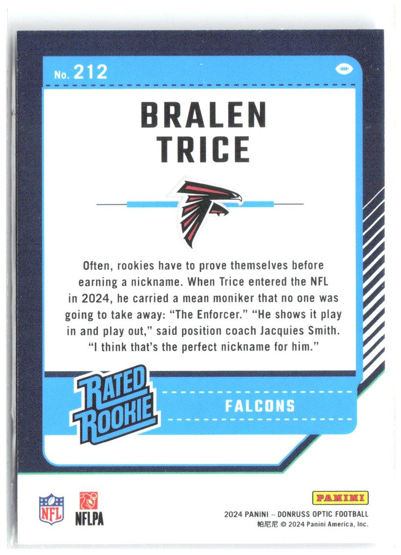 Bralen Trice Donruss Optic 212 2024 Atlanta Falcons RC