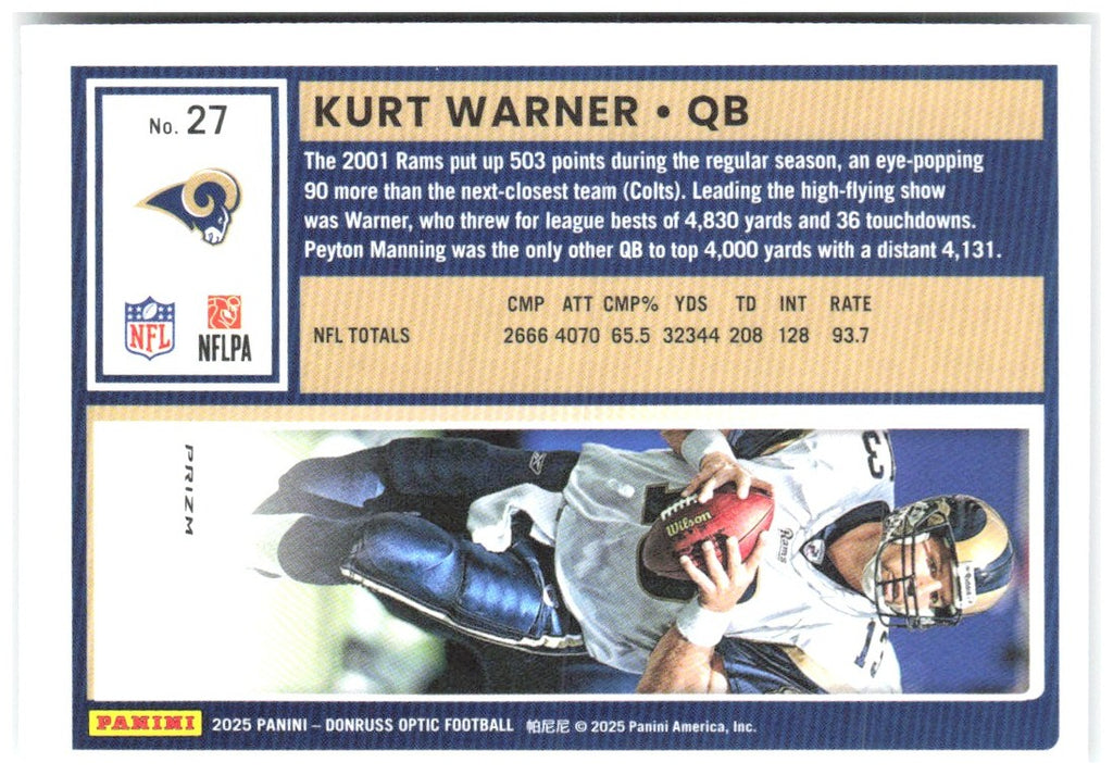 Kurt Warner Donruss Optic - Holo 27 2025 St. Louis Rams