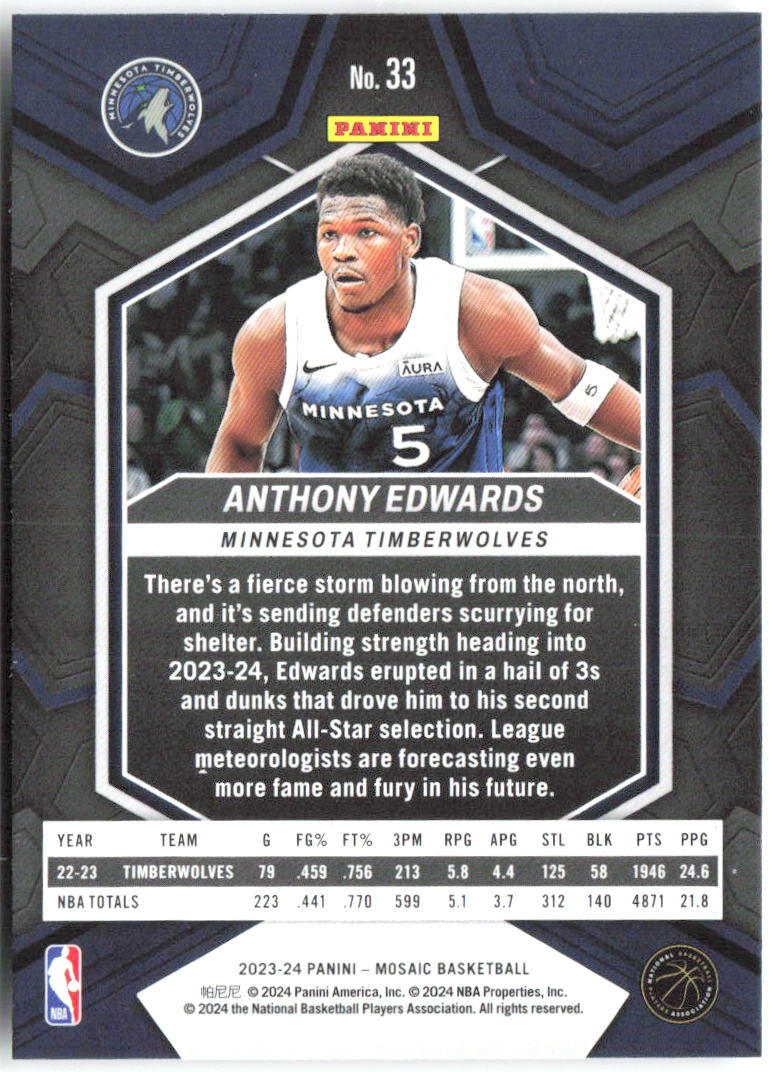 Anthony Edwards Panini Mosaic 33 2023-24 Minnesota Timberwolves