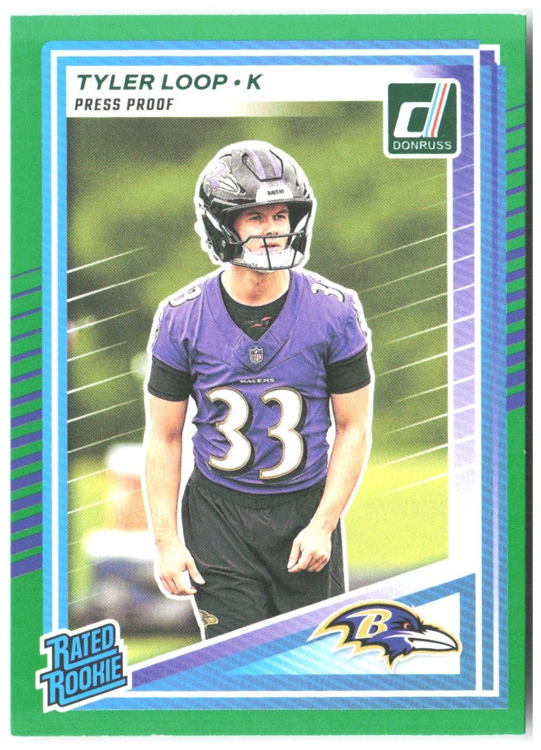 Tyler Loop Donruss - Press Proofs Green 382 2025 Baltimore Ravens