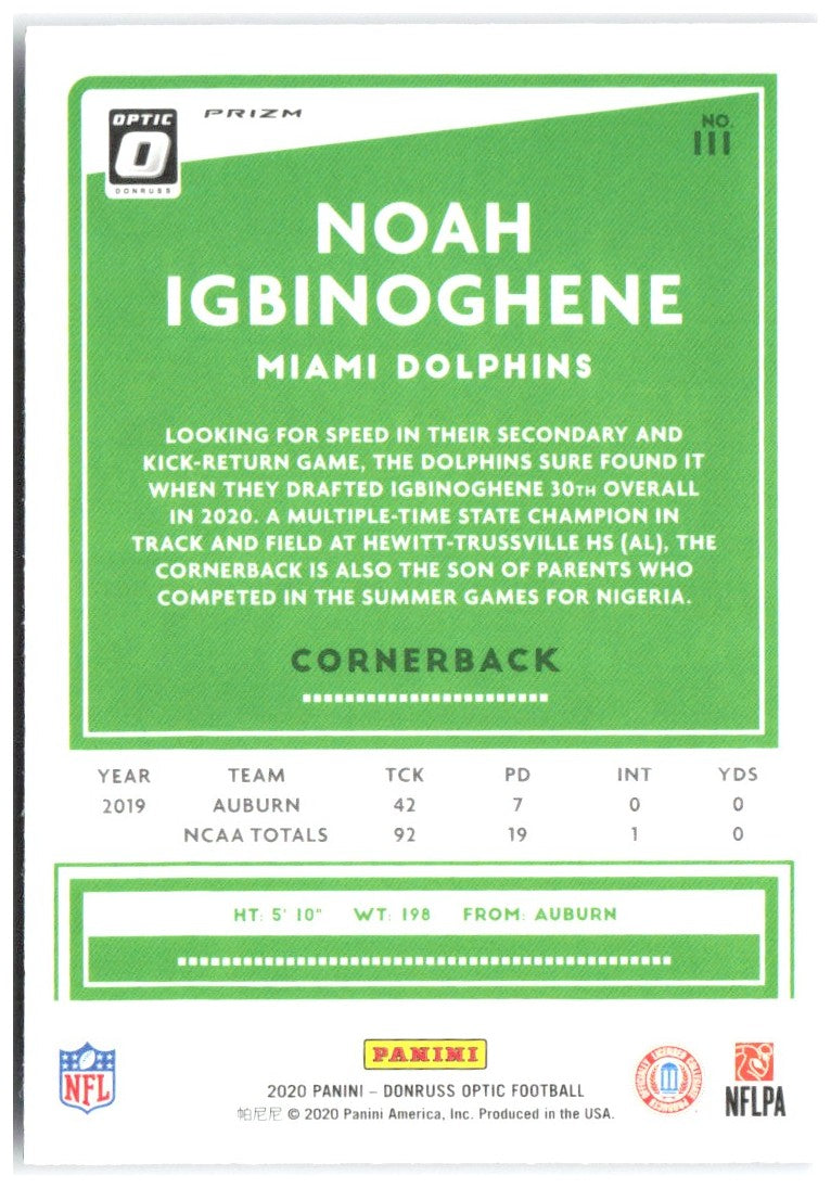 Noah Igbinoghene Donruss Optic - Purple Shock 111 2020 Miami Dolphins