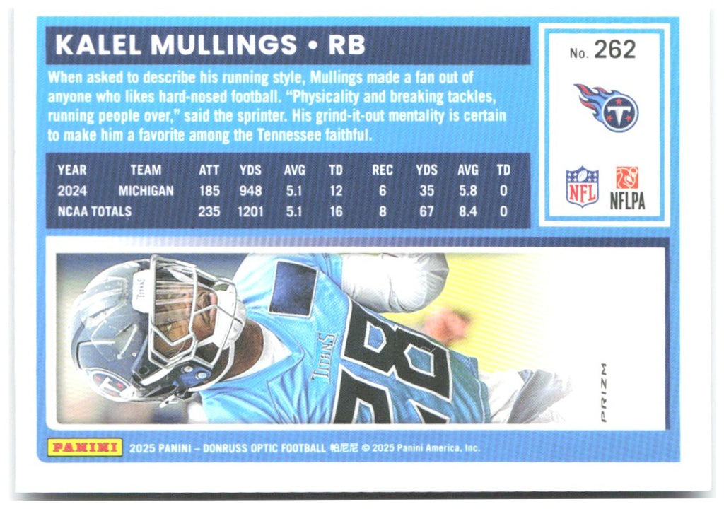 Kalel Mullings Donruss Optic - Purple Shock 262 2025 Tennessee Titans