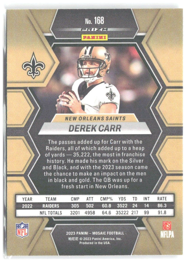 Derek Carr Panini Mosaic - Mosaic 168 2023 New Orleans Saints