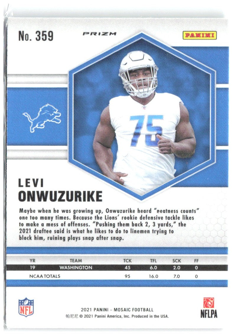 Levi Onwuzurike Panini Mosaic - Prizm Green 359 2021 Detroit Lions