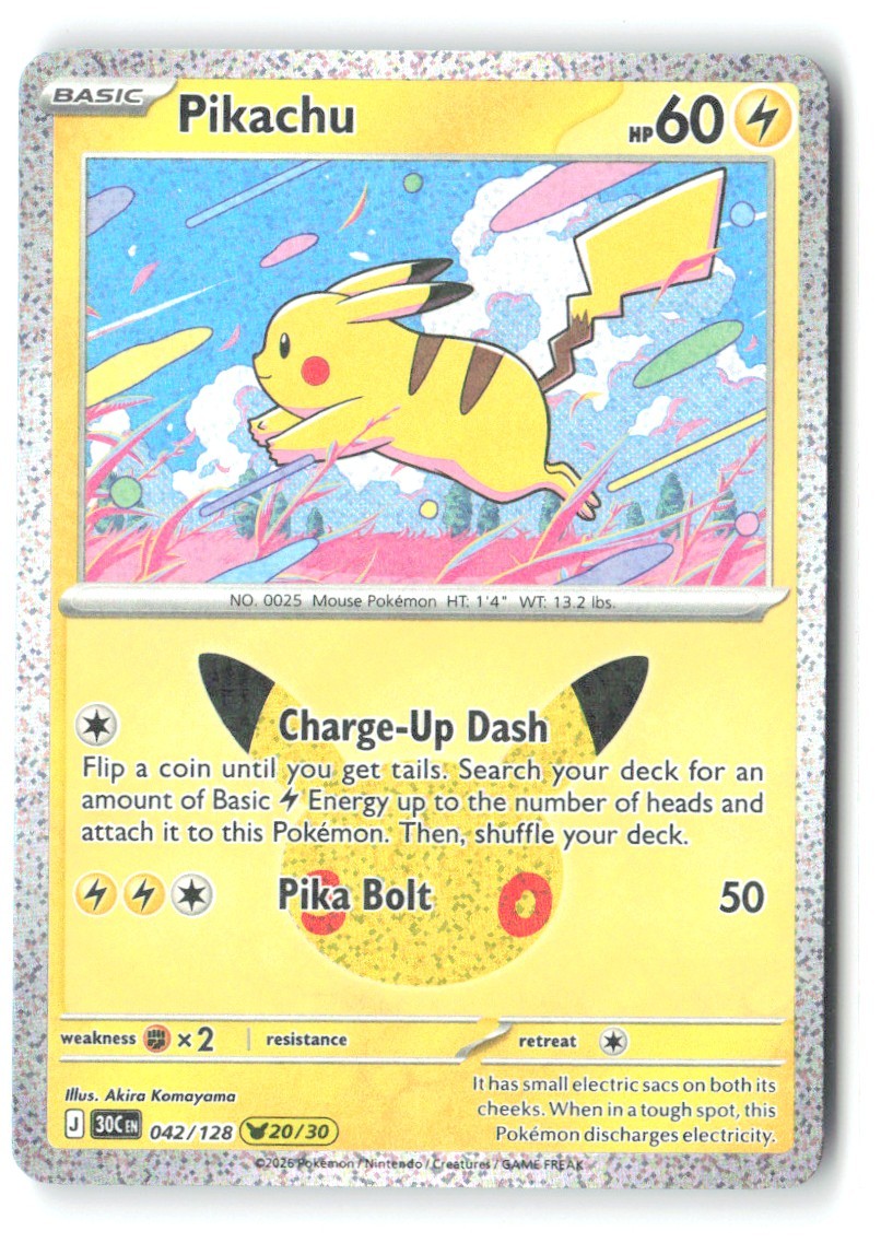 Pikachu Holo Pikachu Rare ME 30th Celebration 042/128 NM Akira Komayama
